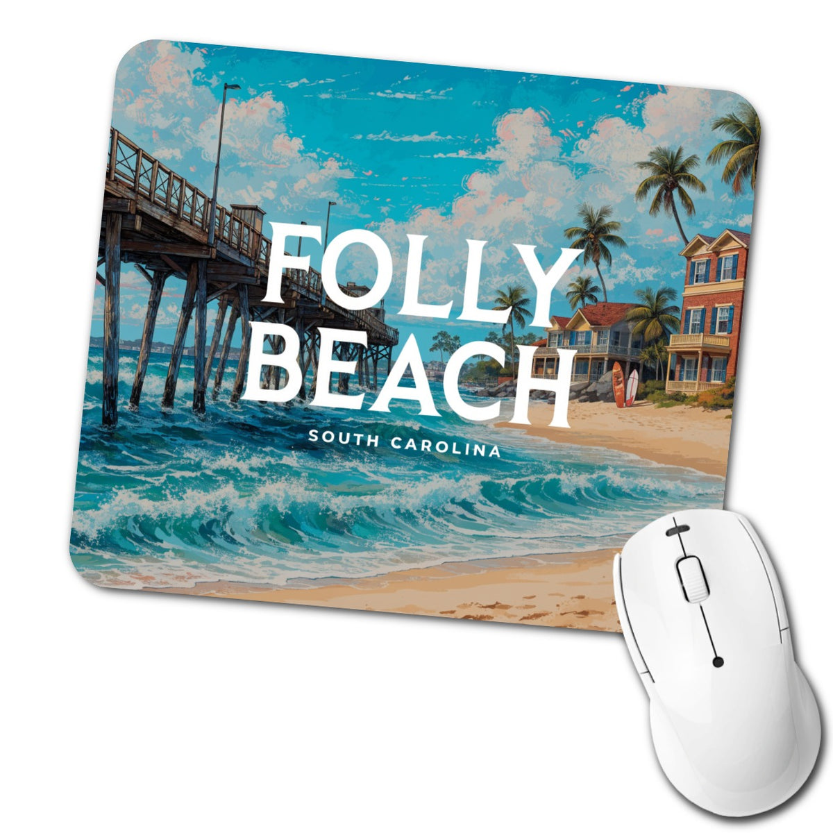 Folly Beach South Carolina Travel Low Profile Mouse Pad Mat