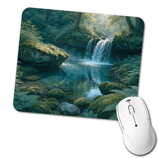 Forest Waterfall Landscape Low Profile Mouse Pad Mat