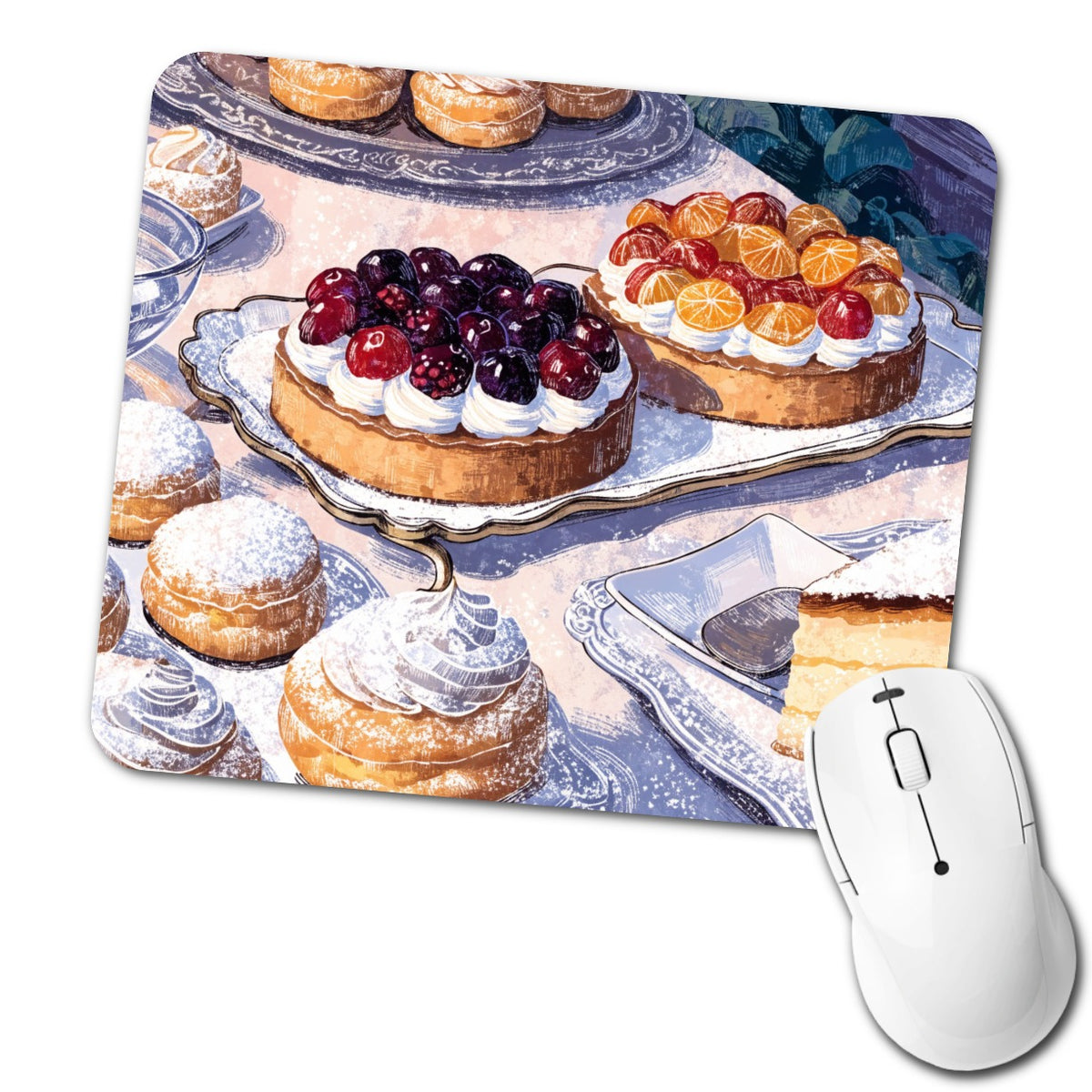 French Patisserie Pastries Low Profile Mouse Pad Mat