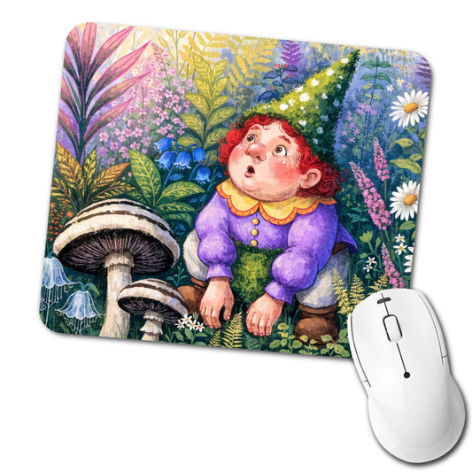 Garden Gnome Flowers Low Profile Mouse Pad Mat