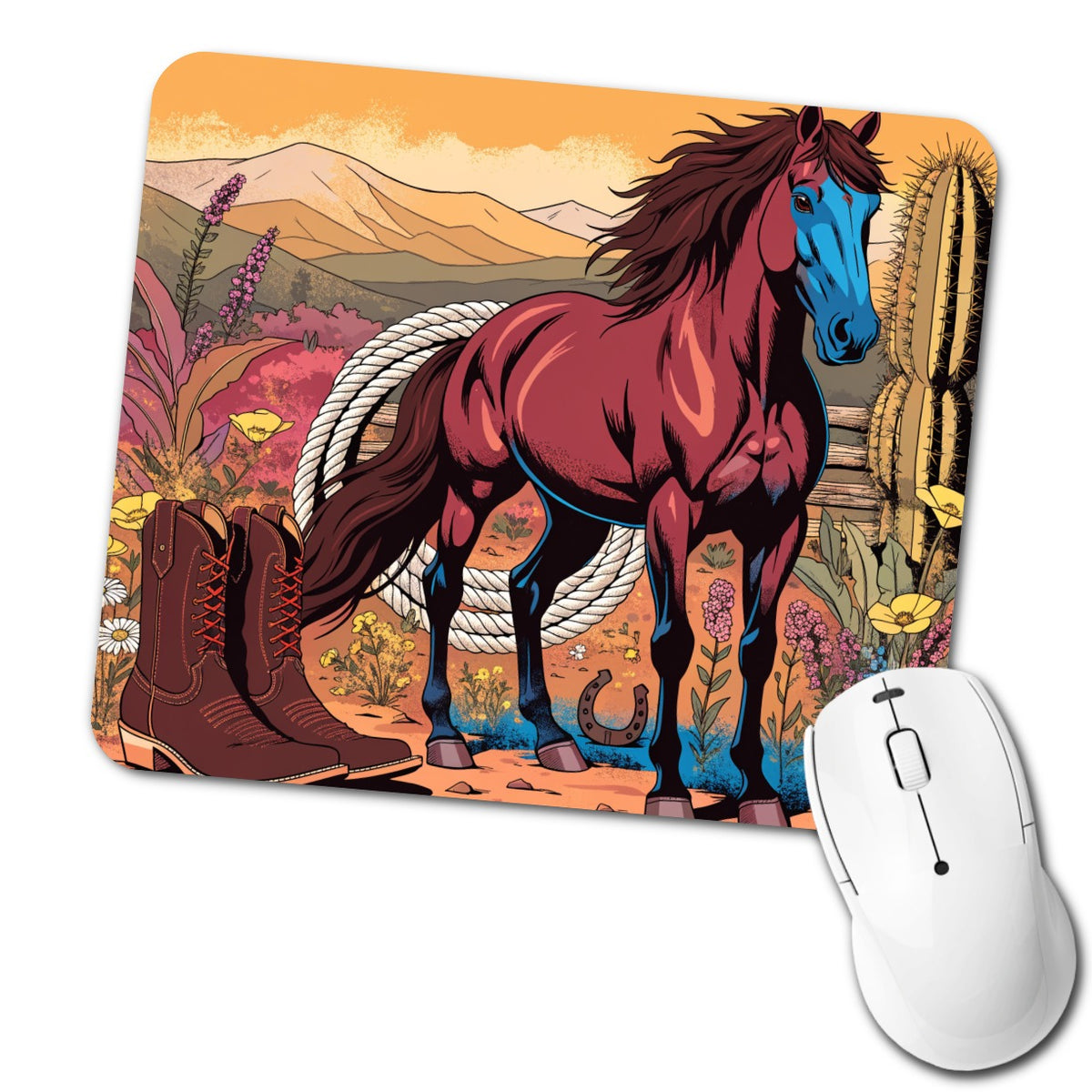 Horse Rancher Western Cowboy Low Profile Mouse Pad Mat