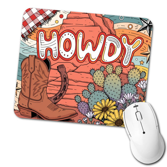 Howdy Country Cowboy Boot Cactus Low Profile Mouse Pad Mat