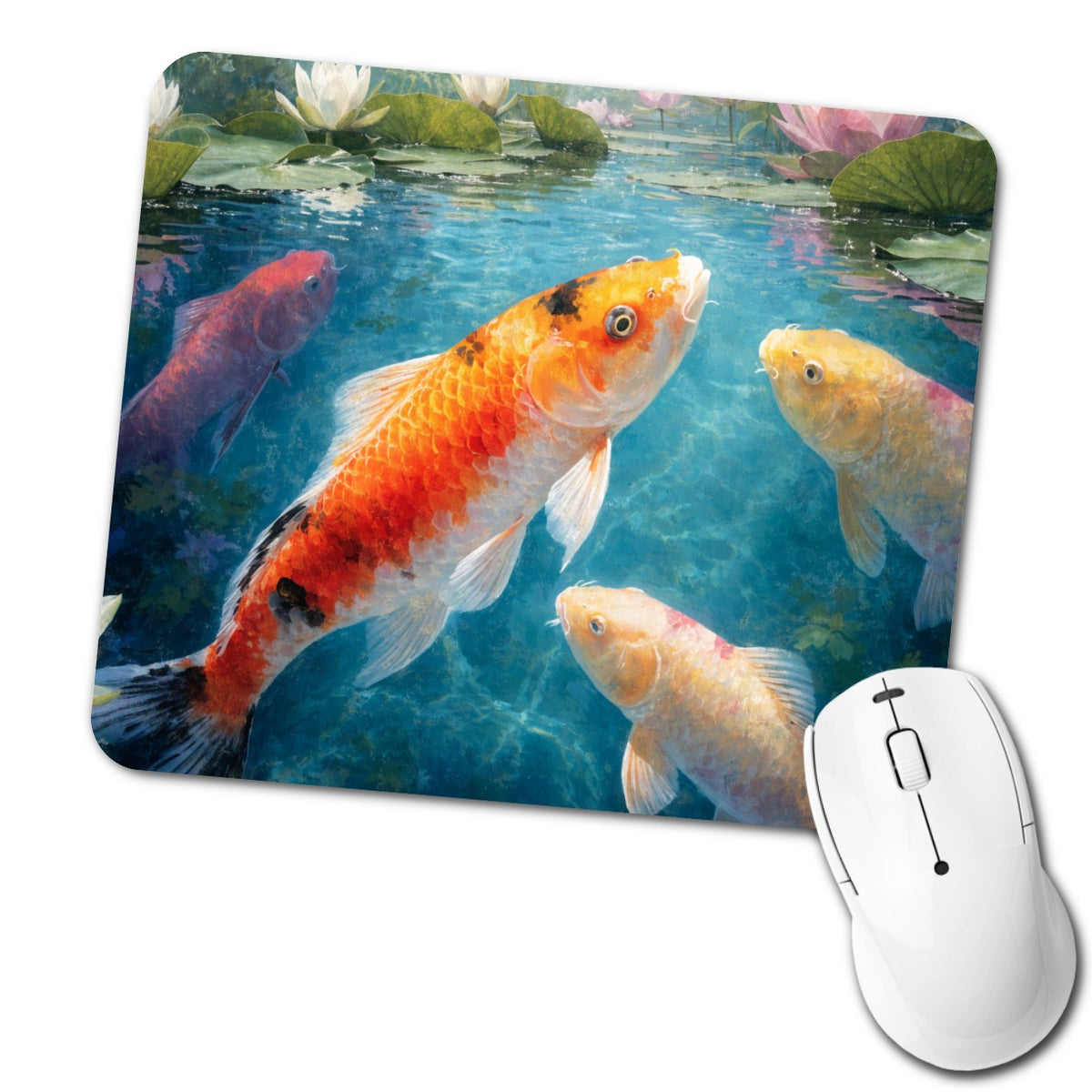 Koi Water Lily Pond Low Profile Mouse Pad Mat