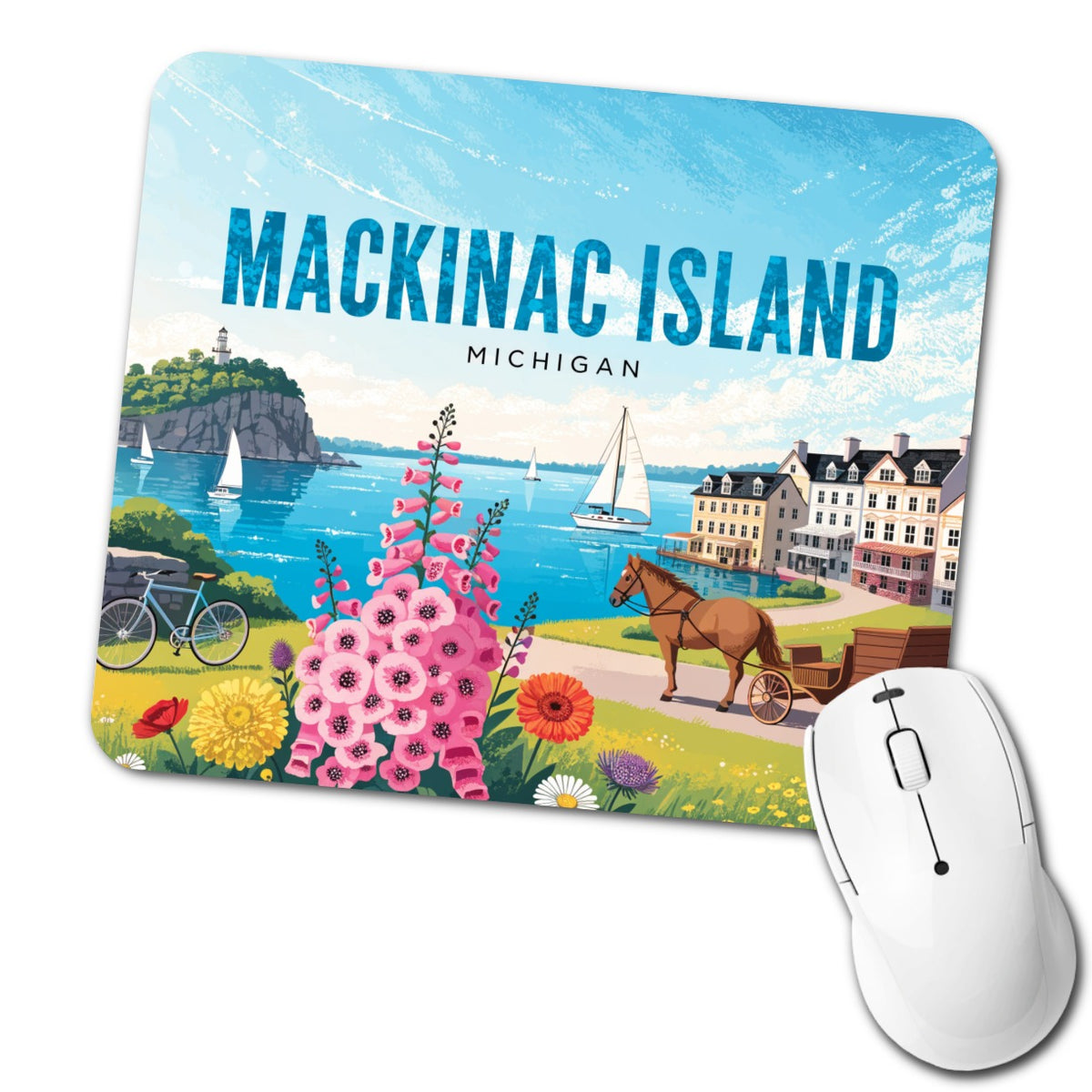 Mackinac Island Michigan Travel Low Profile Mouse Pad Mat