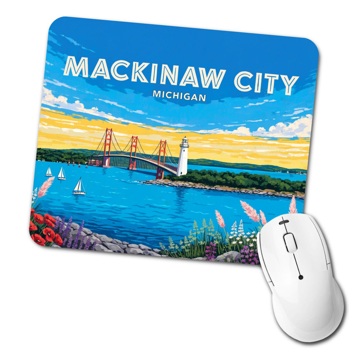 Mackinaw City Michigan Travel Low Profile Mouse Pad Mat