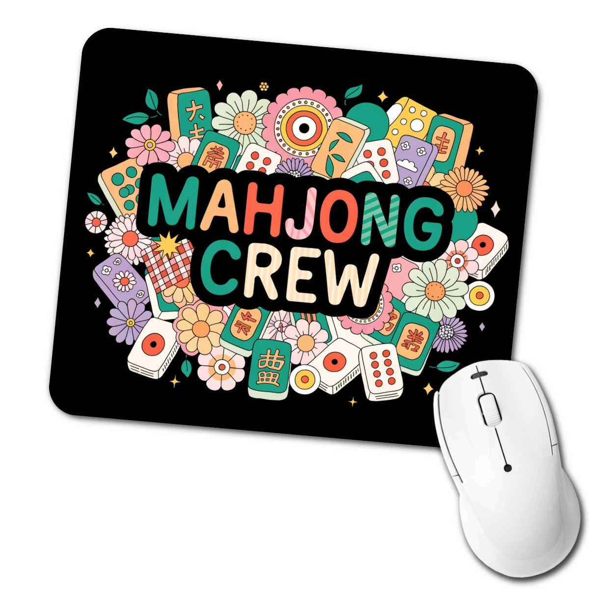 Mahjong Crew Game Colorful Low Profile Mouse Pad Mat
