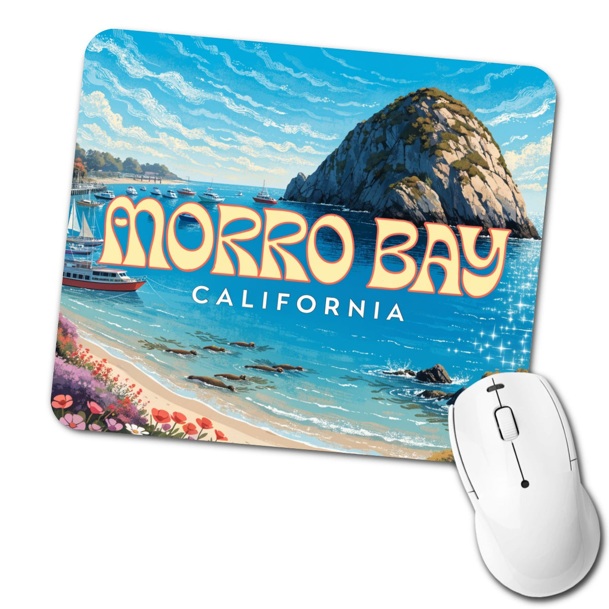 Morro Bay California Travel Low Profile Mouse Pad Mat