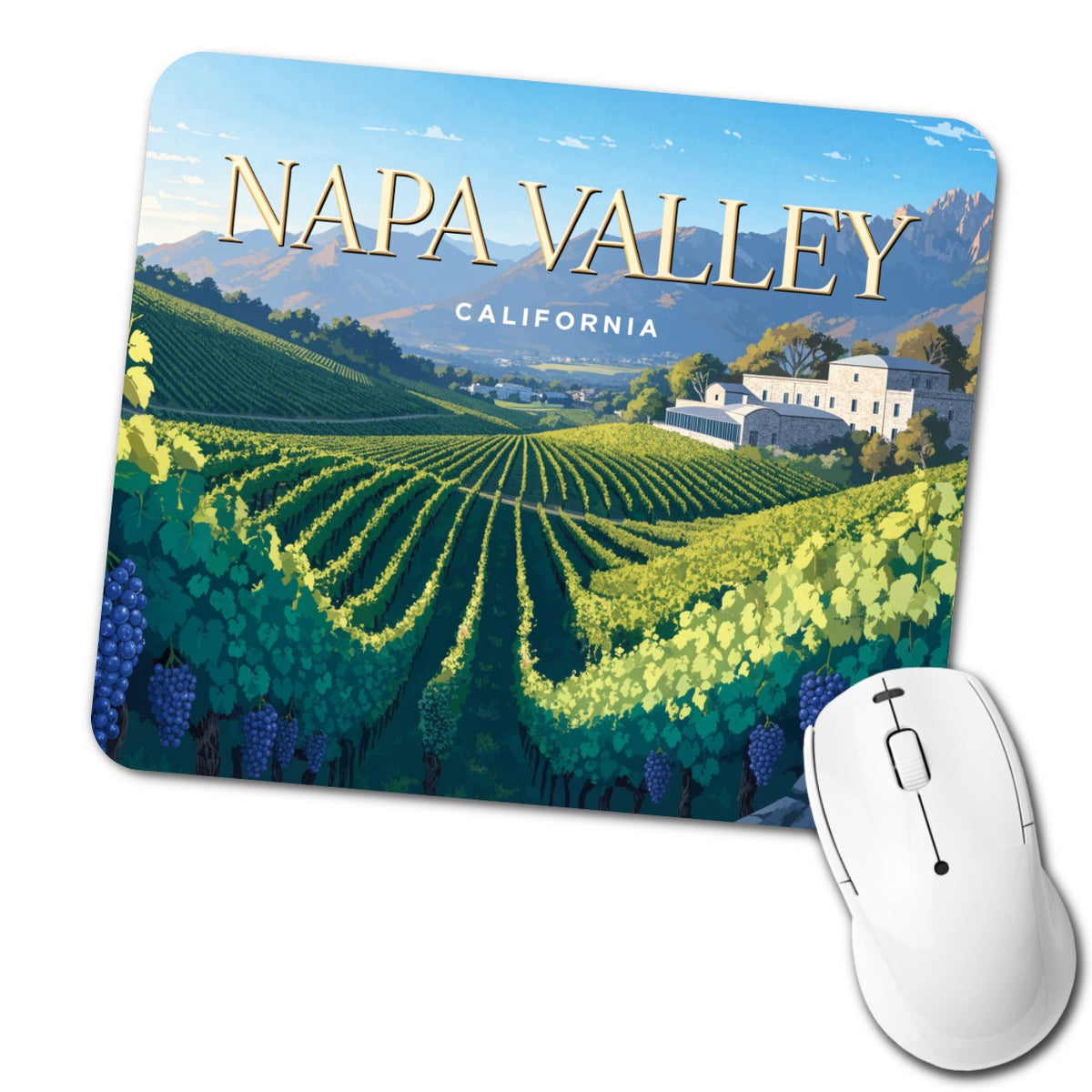 Napa Valley California Travel Grape Vines Wine Low Profile Mouse Pad Mat