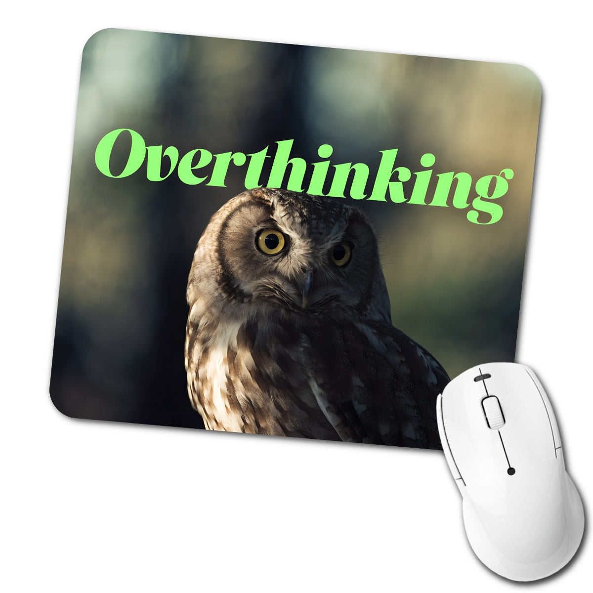 Overthinking Owl Funny Low Profile Mouse Pad Mat