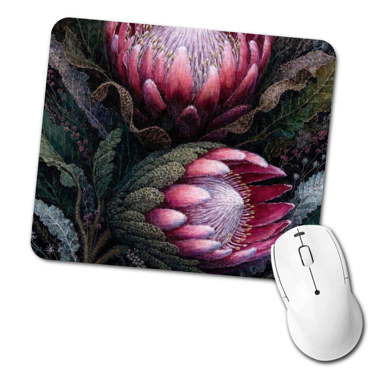 Pink Protea Botanical Low Profile Mouse Pad Mat