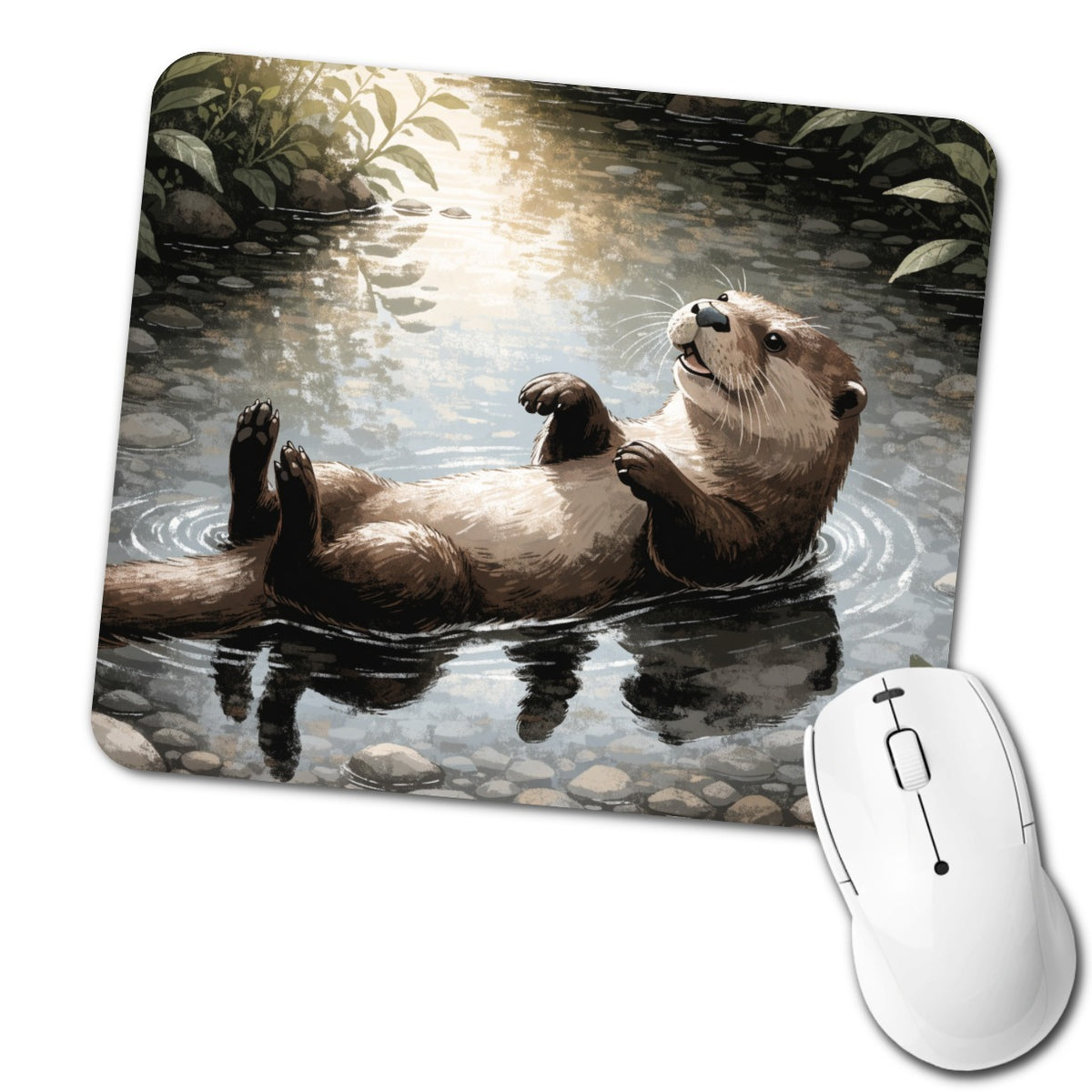 Playful River Otter Low Profile Mouse Pad Mat