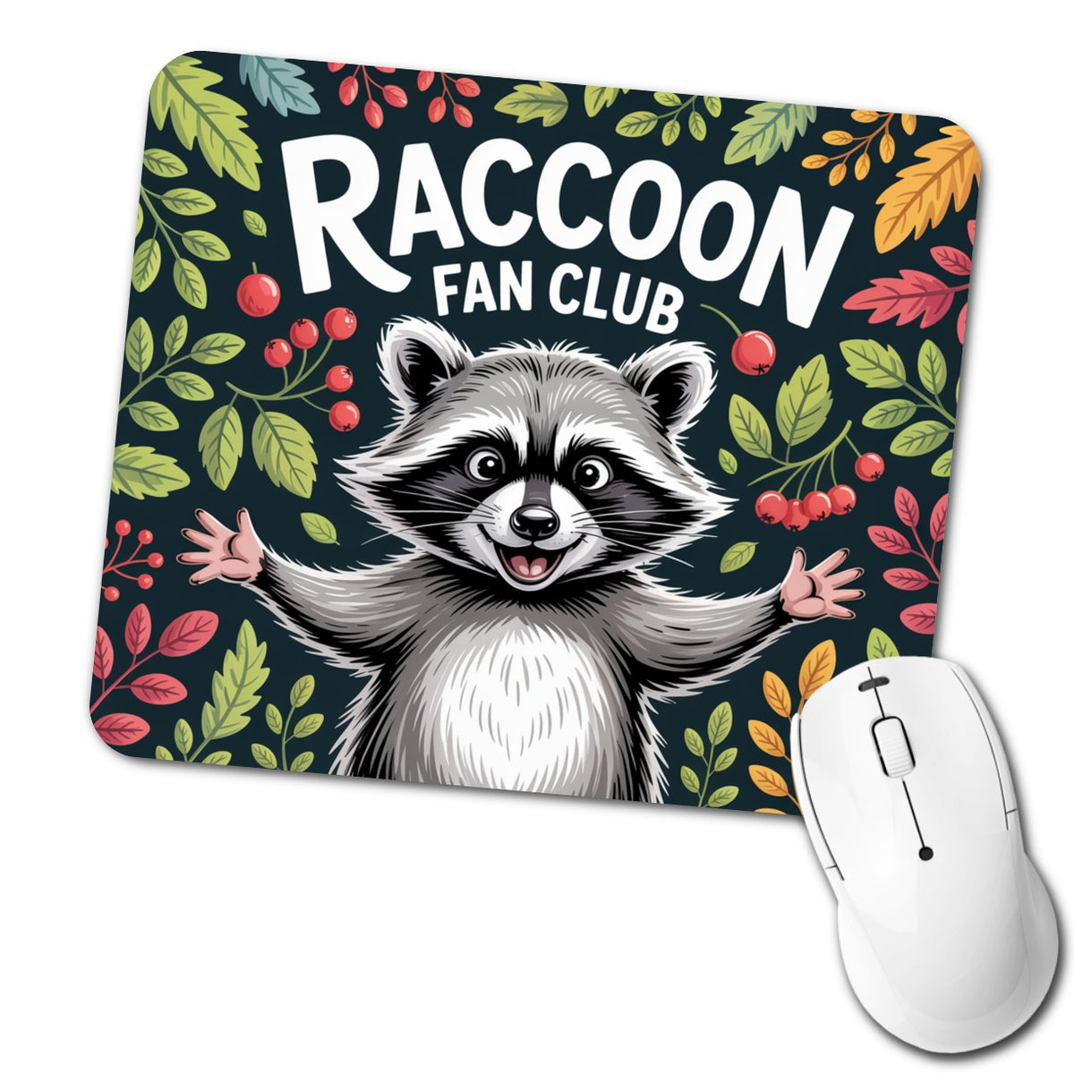 Raccoon Fan Club Mischievous Low Profile Mouse Pad Mat