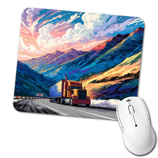Semi Truck Traveling Driver Mountain Low Profile Mouse Pad Mat