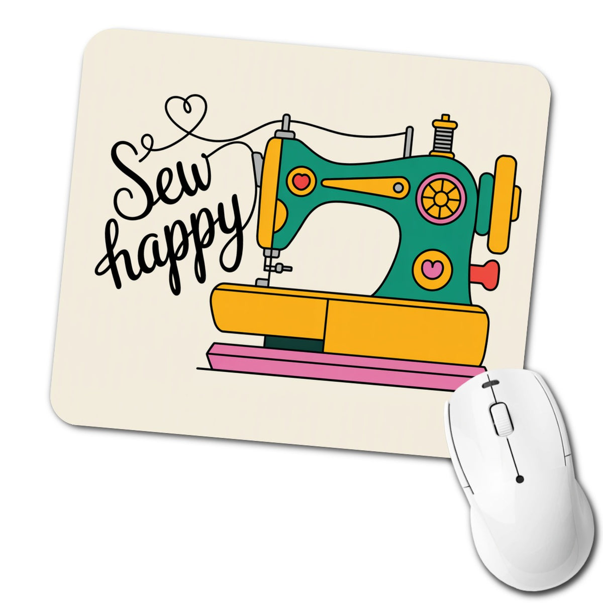 Sew Happy Sewing Machine Cute Low Profile Mouse Pad Mat