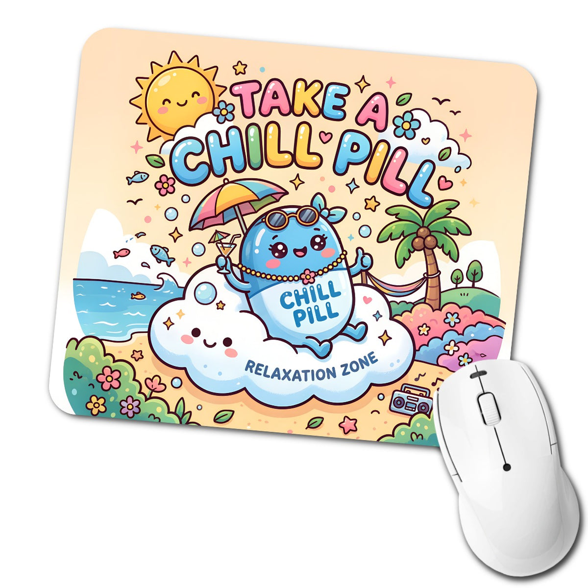 Take Chill Pill Cute Low Profile Mouse Pad Mat