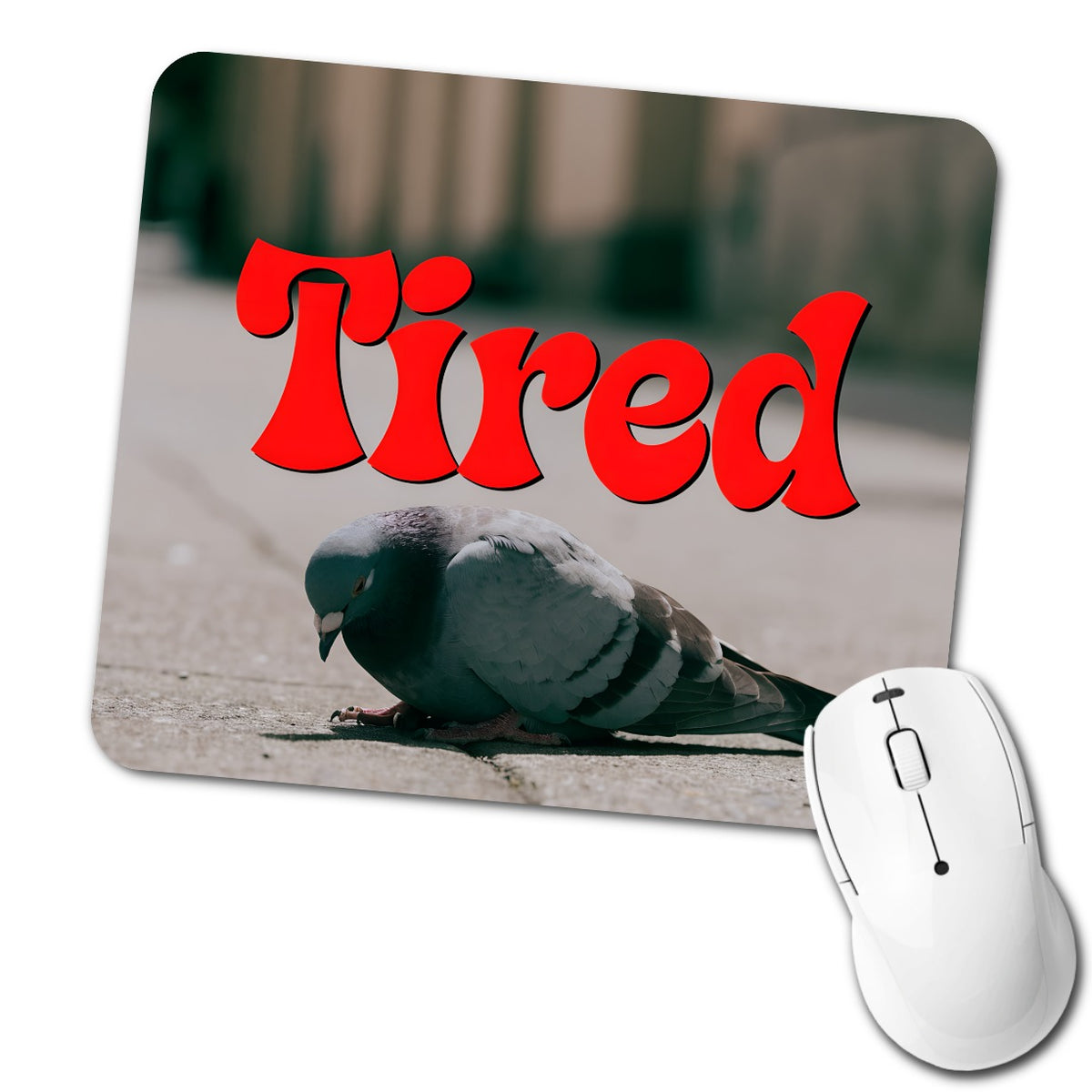 Tired Pigeon Funny Low Profile Mouse Pad Mat