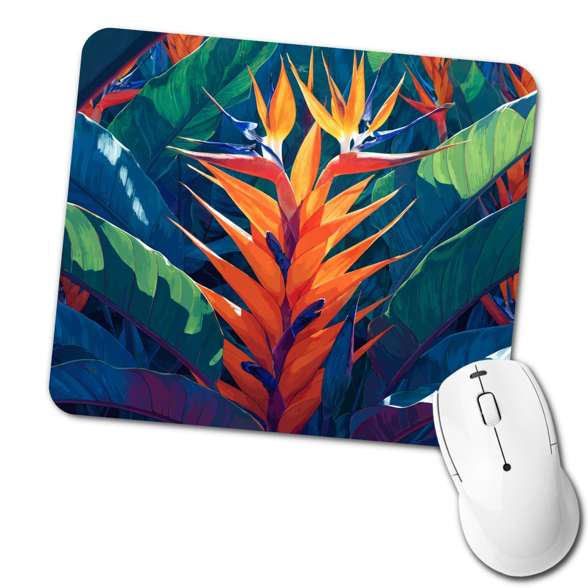 Tropical Bird Paradise Flowers Low Profile Mouse Pad Mat