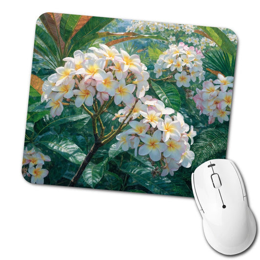 Tropical Frangipani Flowers Low Profile Mouse Pad Mat