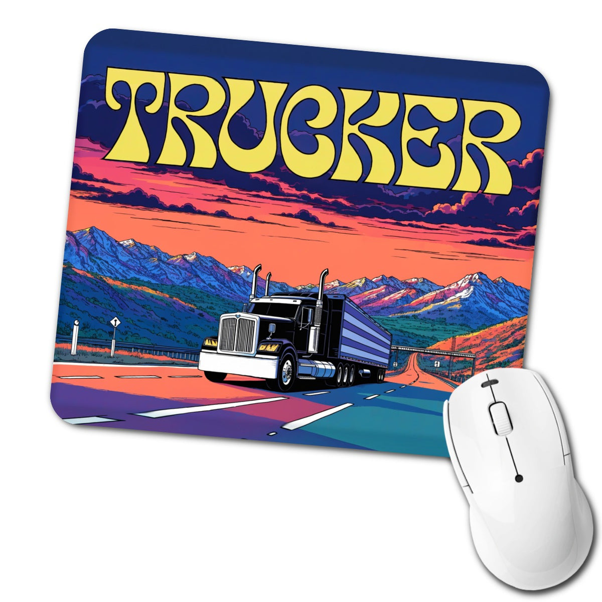 Trucker Semi Truck Driver Low Profile Mouse Pad Mat