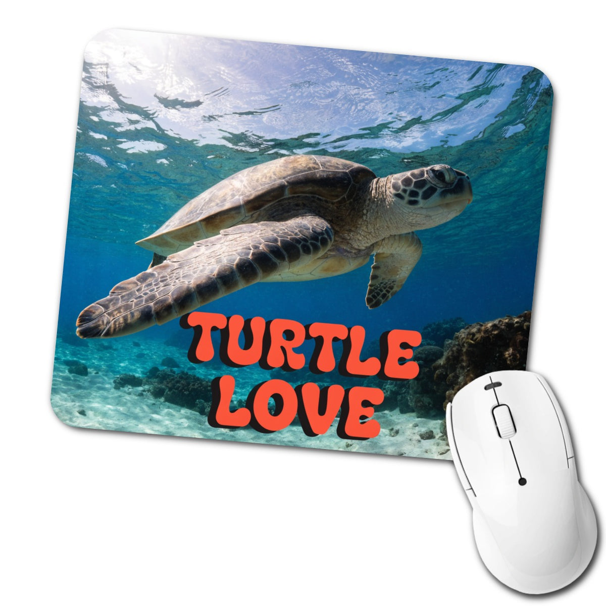 Turtle Love Swimming Fun Low Profile Mouse Pad Mat