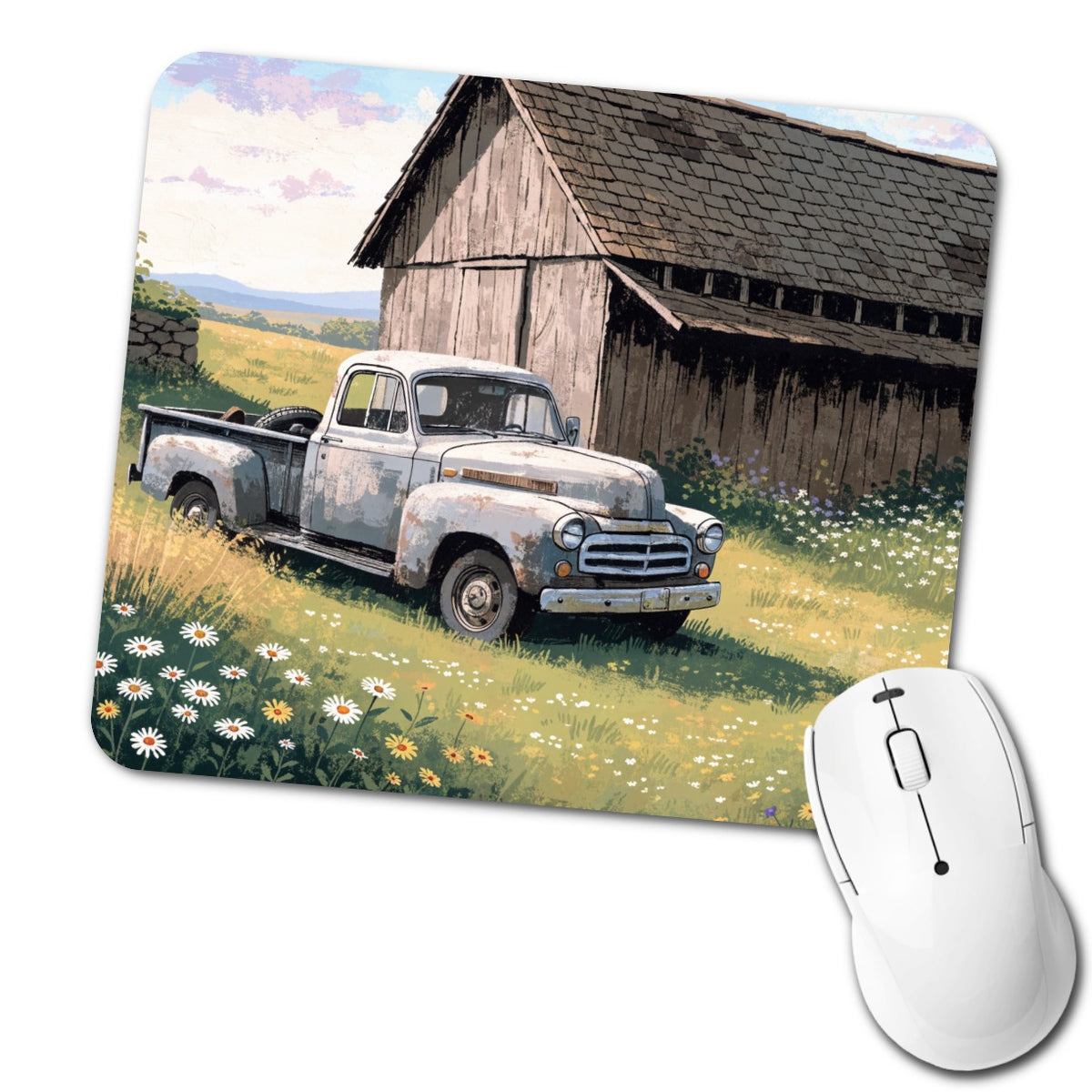 Vintage Farm Truck Rustic Barn Low Profile Mouse Pad Mat