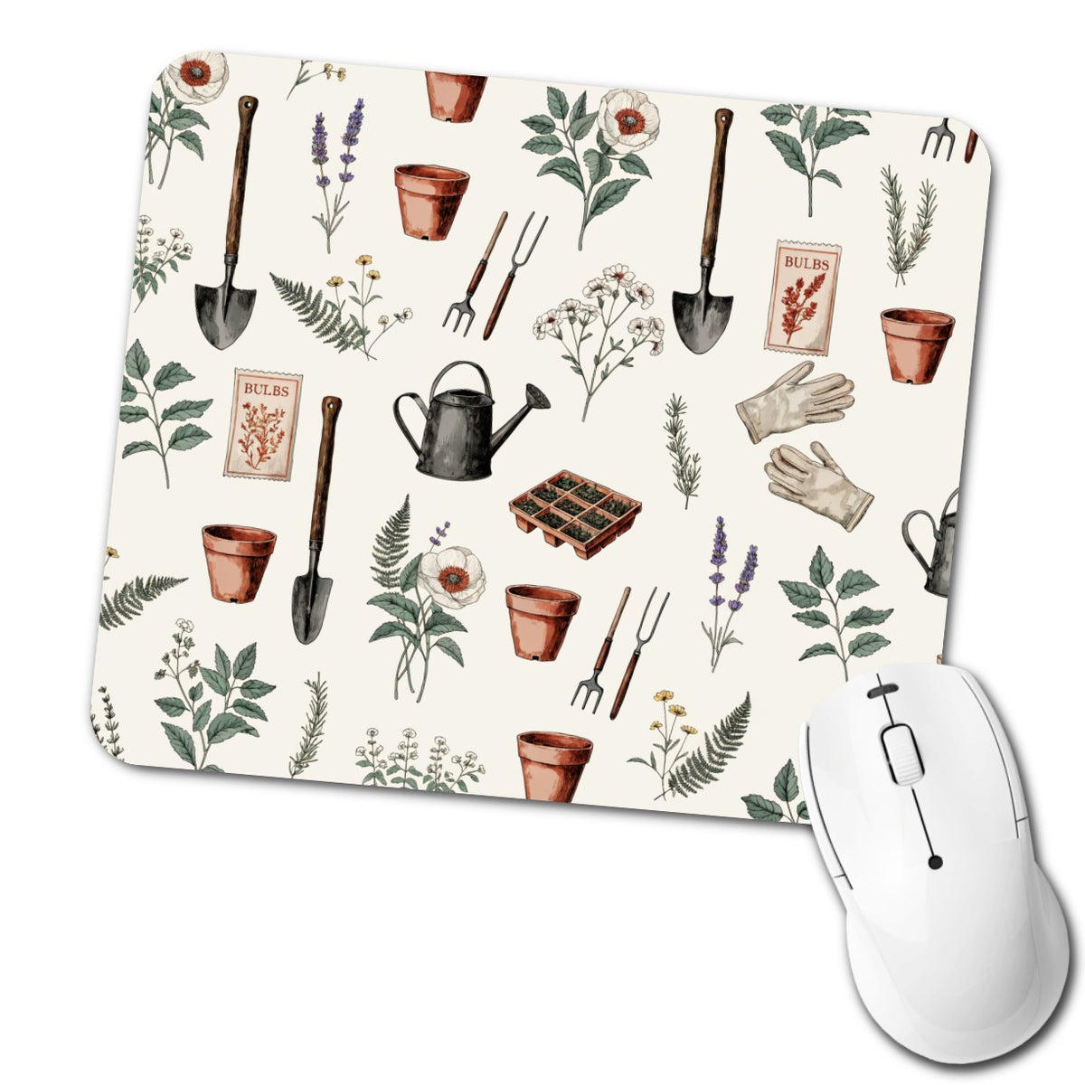 Vintage Garden Tools Seed Packets Low Profile Mouse Pad Mat