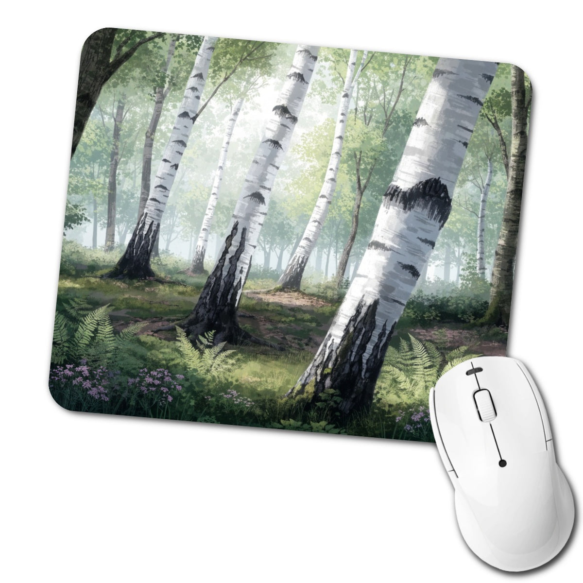 White Birch Forest Low Profile Mouse Pad Mat