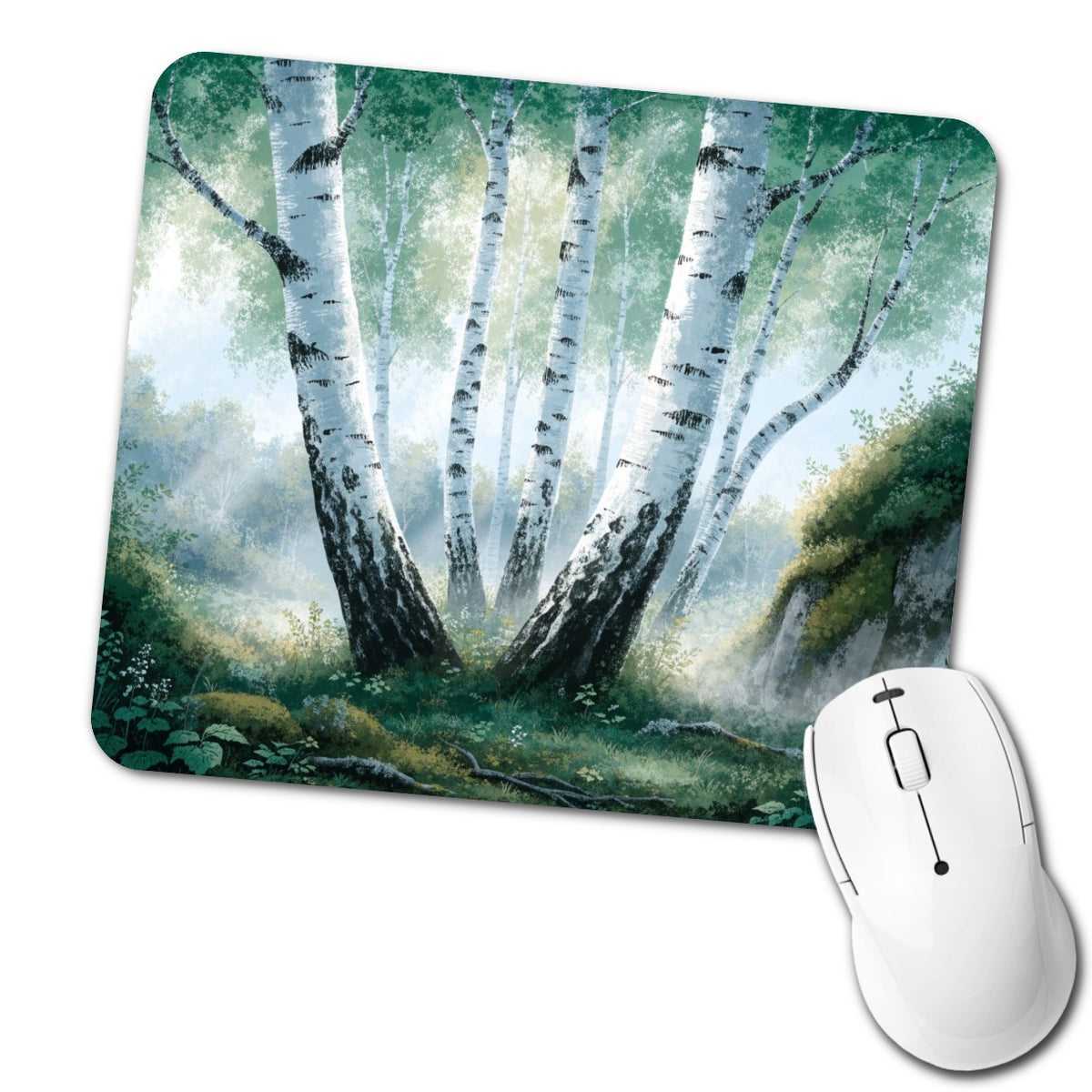 White Birch Trees Forest Low Profile Mouse Pad Mat