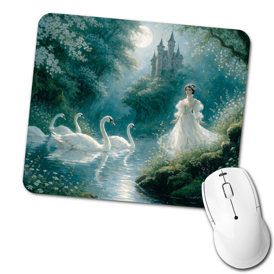 Wild Swans Fairy Tale Low Profile Mouse Pad Mat