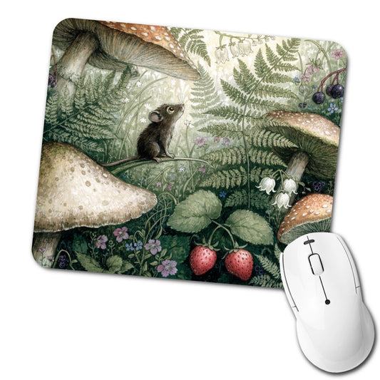 Woodland Mouse Mushroom Garden Low Profile Mouse Pad Mat