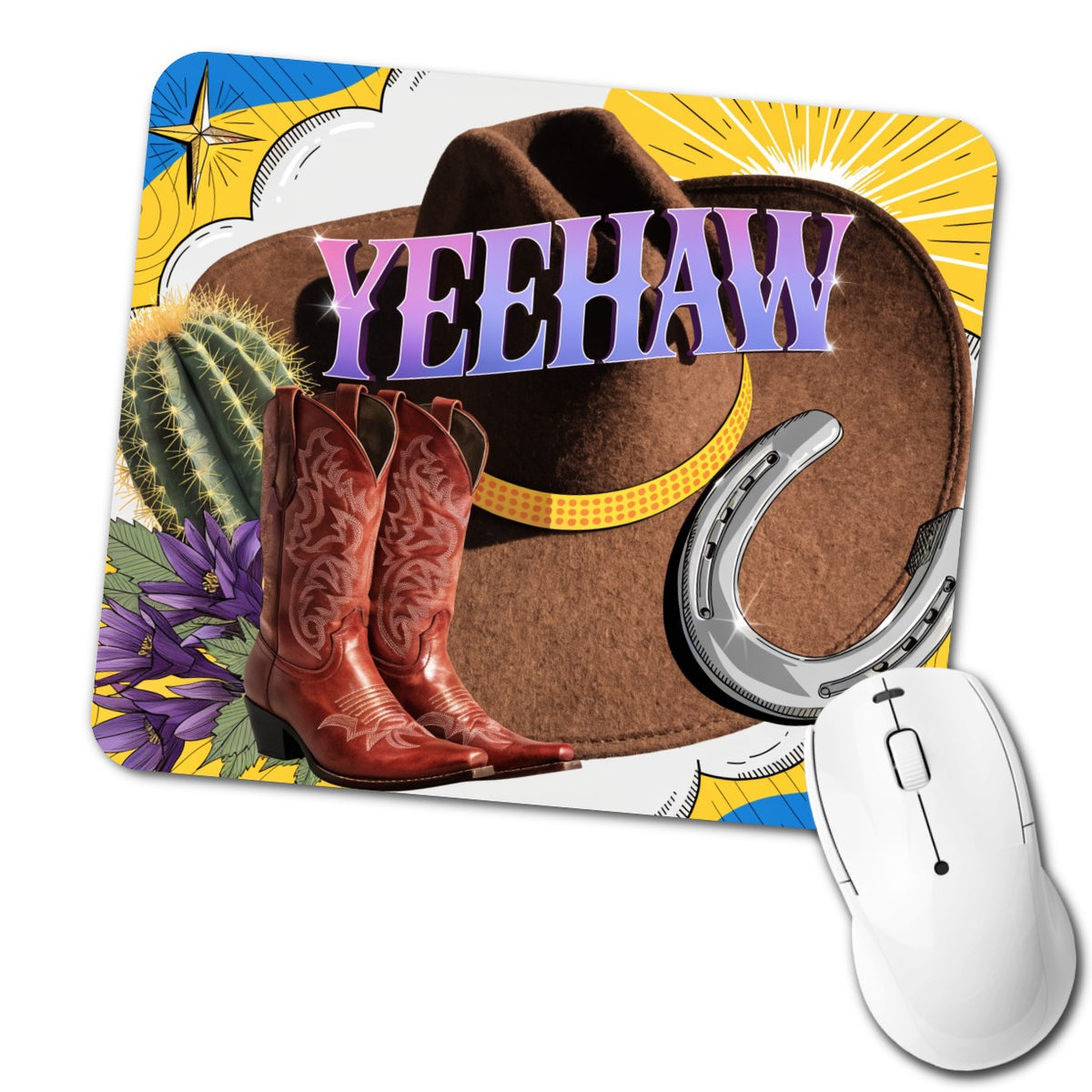 Yeehaw Cowboy Hat Boots Funny Low Profile Mouse Pad Mat