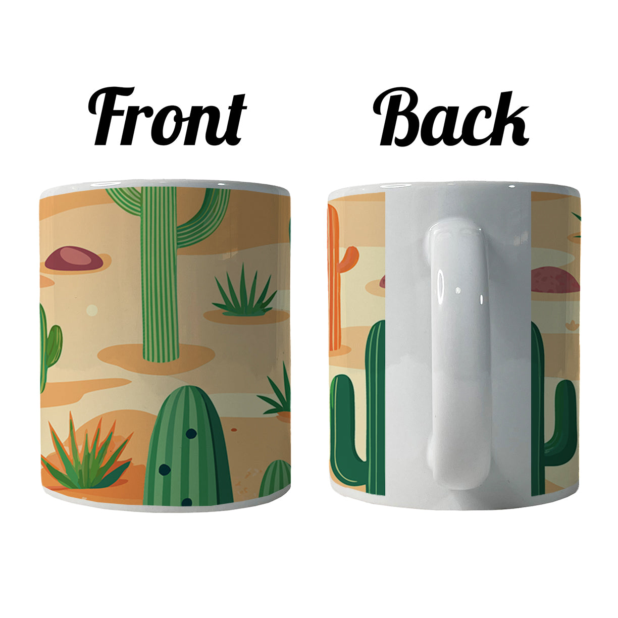 Cactus Cacti Desert Scattered Pattern Ceramic Tea Coffee Mug Cup - 11oz
