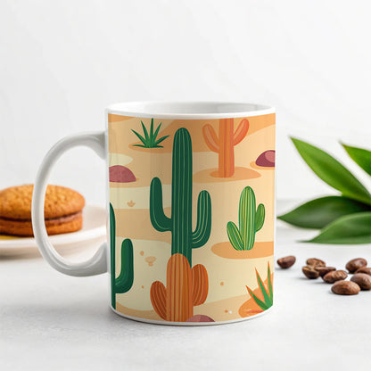 Cactus Cacti Desert Scattered Pattern Ceramic Tea Coffee Mug Cup - 11oz