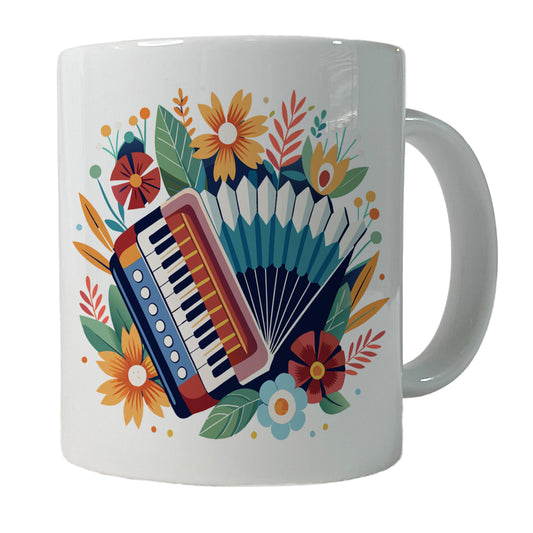 Accordion Music Floral Motif Ceramic Tea Coffee Mug Cup - 11oz