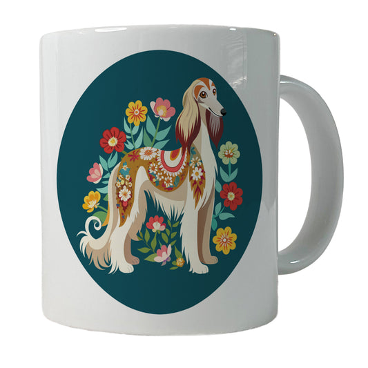 Afghan Hound Dog Floral Flowers Ceramic Tea Coffee Mug Cup - 11oz