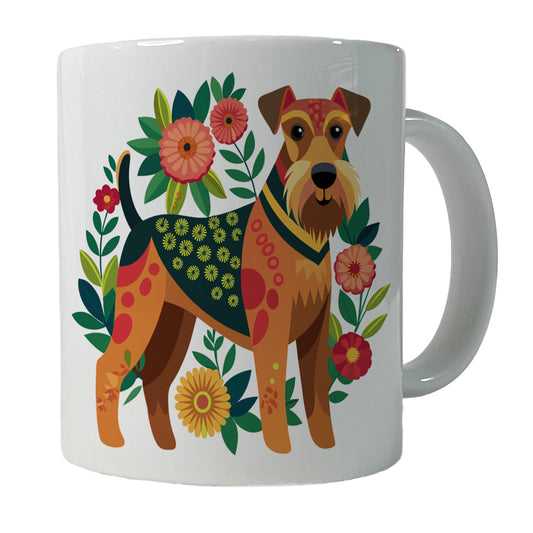 Airedale Terrier Dog Floral Flowers Ceramic Tea Coffee Mug Cup - 11oz
