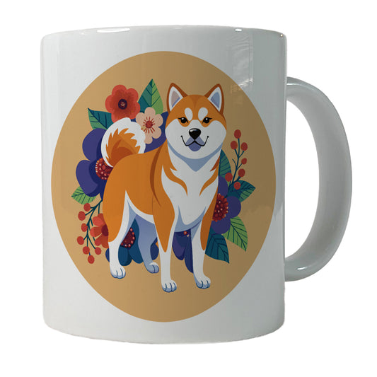 Akita Dog Floral Flowers Ceramic Tea Coffee Mug Cup - 11oz