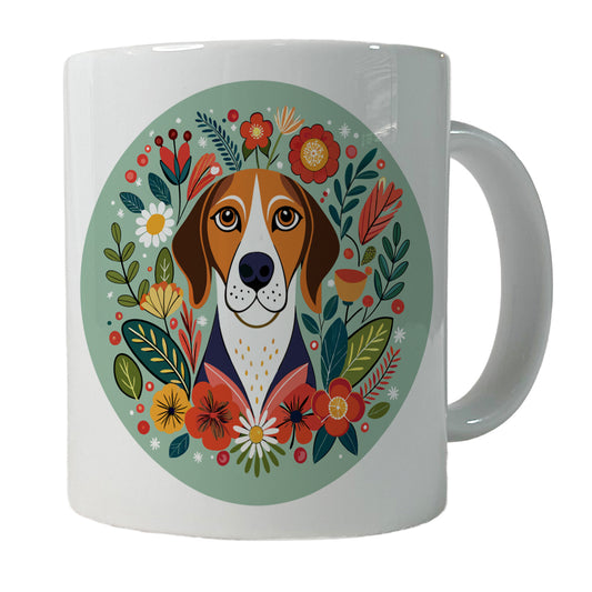 American English Coonhound Dog Floral Flowers Ceramic Tea Coffee Mug Cup - 11oz