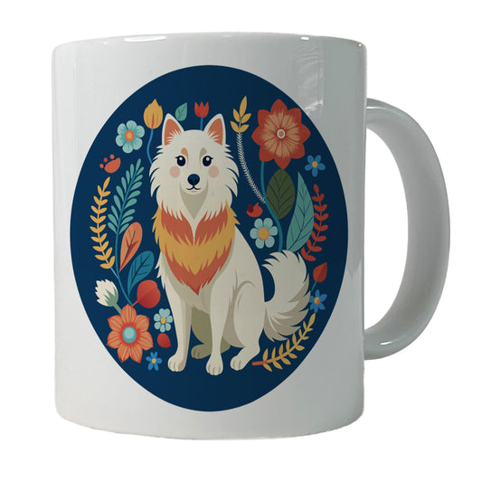 American Eskimo Dog Floral Flowers Ceramic Tea Coffee Mug Cup - 11oz