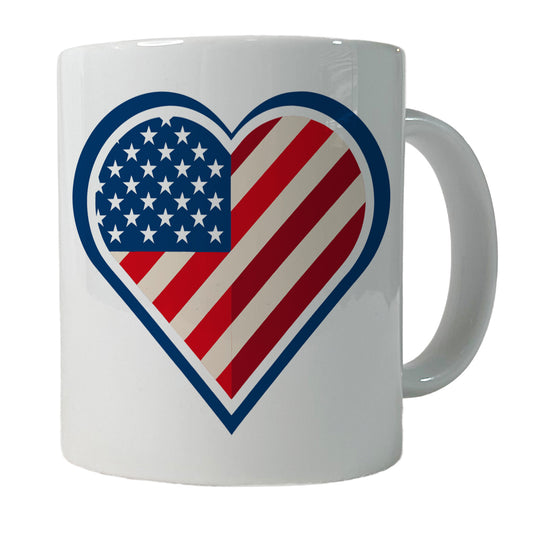 American Flag in Heart Patriotic USA United States Ceramic Tea Coffee Mug Cup - 11oz