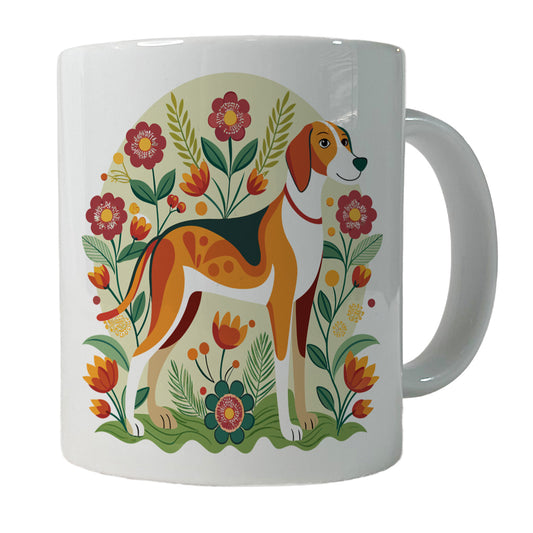 American Foxhound Dog Floral Flowers Ceramic Tea Coffee Mug Cup - 11oz