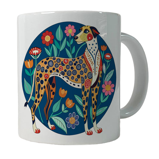 American Leopard Hound Dog Floral Flowers Ceramic Tea Coffee Mug Cup - 11oz