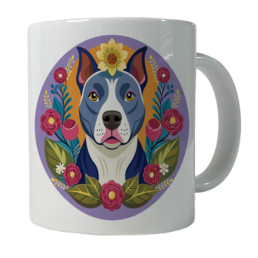 American Pit Bull Terrier Dog Floral Flowers Ceramic Tea Coffee Mug Cup - 11oz
