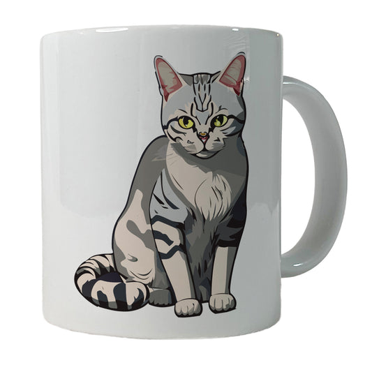 American Shorthair Cat Sitting Ceramic Tea Coffee Mug Cup - 11oz