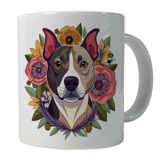 American Staffordshire Terrier Dog Floral Flowers Ceramic Tea Coffee Mug Cup - 11oz
