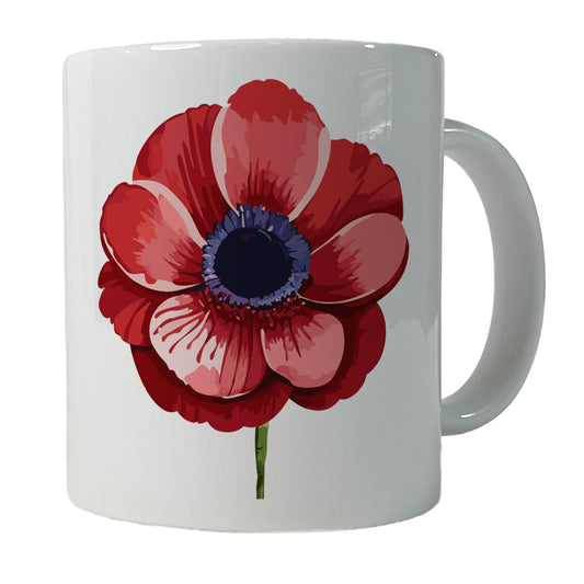 Anemone Flower Watercolor Red Ceramic Tea Coffee Mug Cup - 11oz