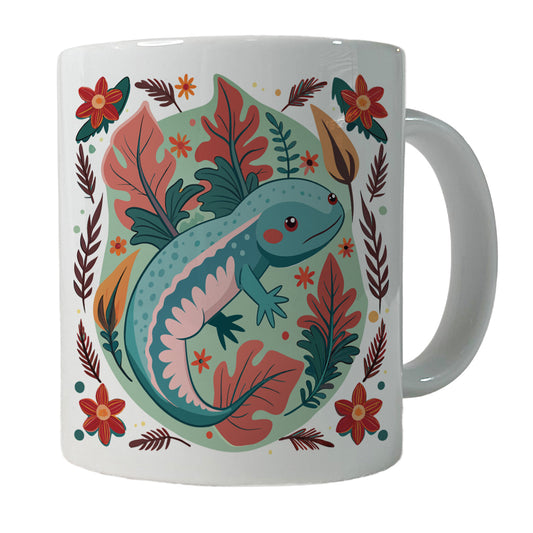 Axolotl Floral Motif Ceramic Tea Coffee Mug Cup - 11oz