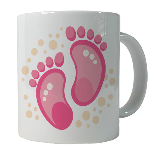 Baby Footprints Pink Ceramic Tea Coffee Mug Cup - 11oz