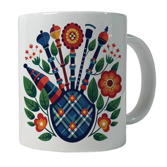 Bagpipes Music Floral Motif Ceramic Tea Coffee Mug Cup - 11oz