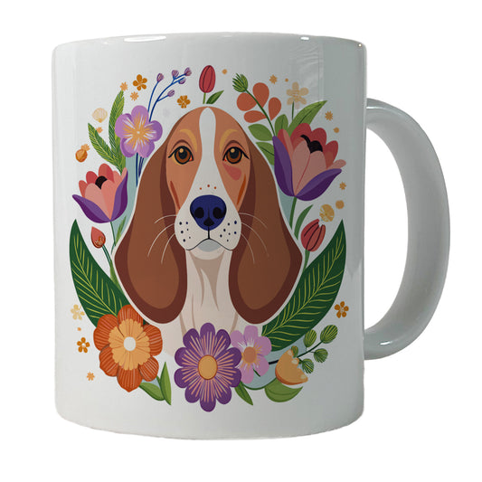 Basset Hound Dog Floral Flowers Ceramic Tea Coffee Mug Cup - 11oz